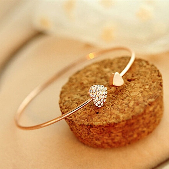 Jewelry - Gold Rhinestone Crystal Heart Cuff Bangle Bracelet